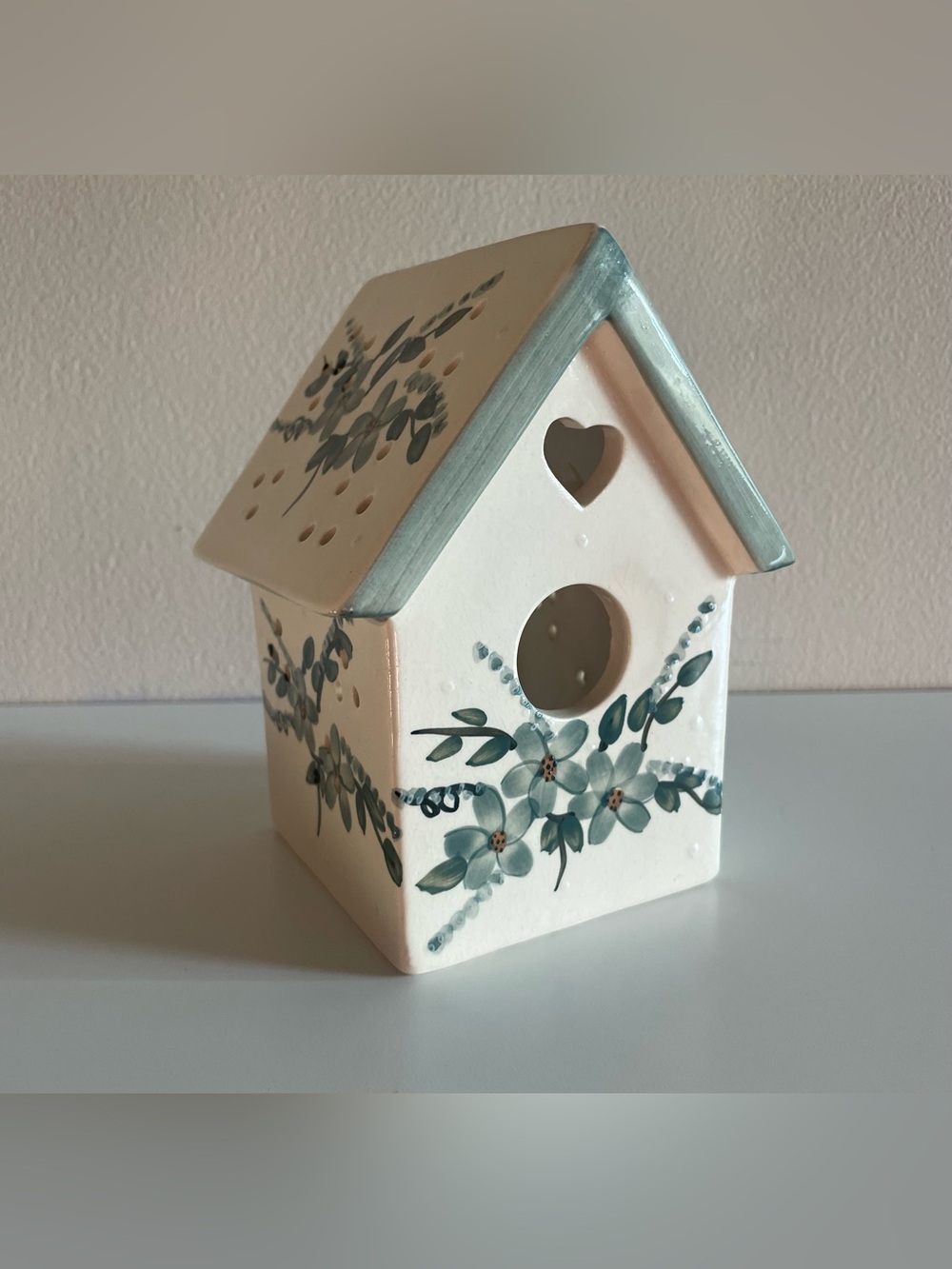 Vintage Hand-Painted Ceramic Tealight Birdhouse